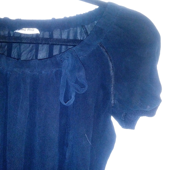 MiuMiu Sheer Black Blouse with Boat Neckline - Picture 4 of 7